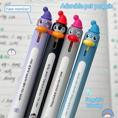 4-Piece Cute Animal Gel Pen Set - 0.5mm Quick-Drying Black Ink Pens with Baby Chicken & Penguin Designs