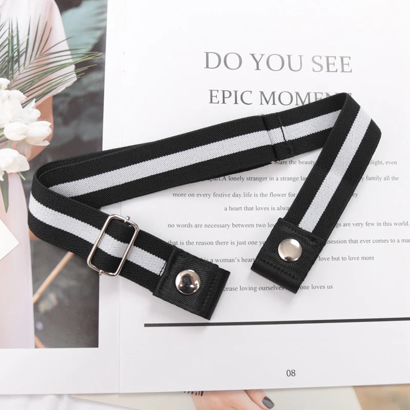 Elastic Buckle-Free Canvas Belt for Women – Stretch Waist Belt for Jeans & Pants, Invisible Lazy Belt