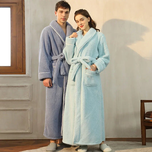 2025 Autumn Winter Cotton Robe – Thick Comfortable Large-Size Bathrobe for Men & Women, Luxury Couple Pajamas
