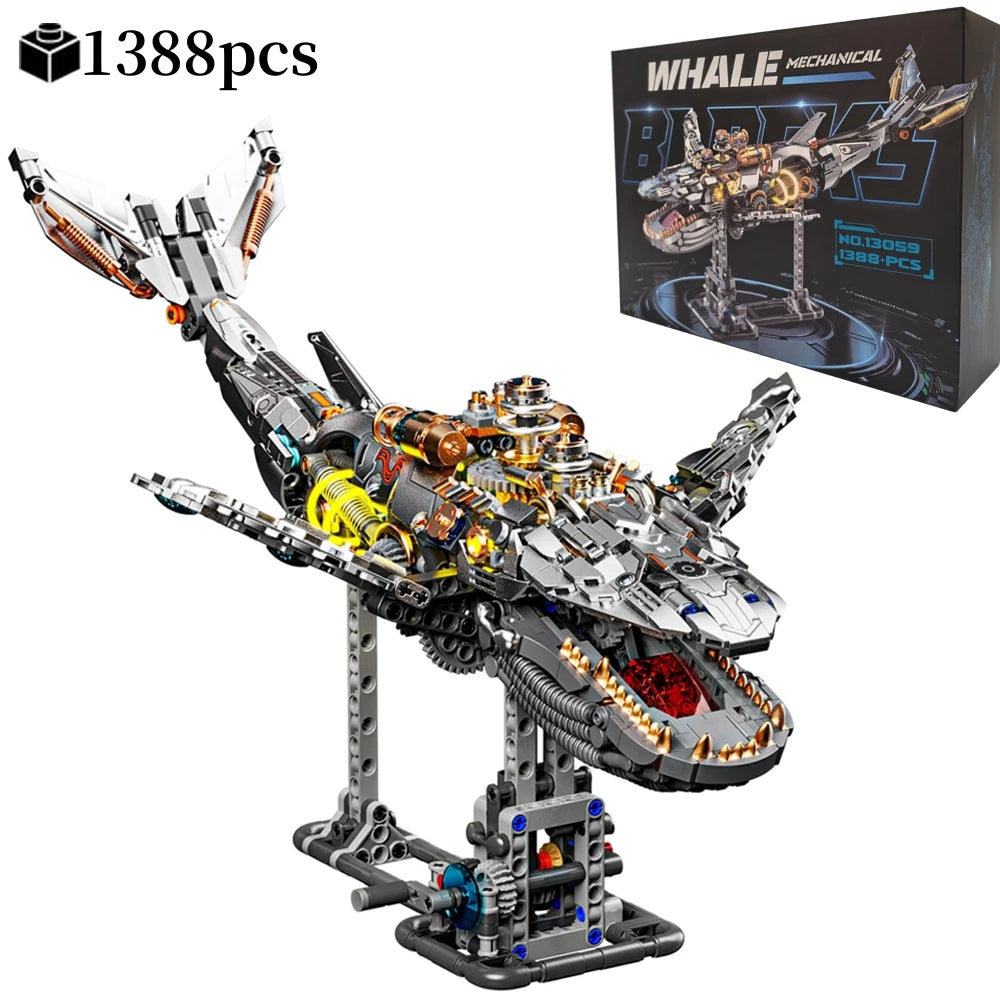 Mechanical Sea Animal Building Blocks Toy – Whale Shark, Octopus, Piranha & Manta Ray with Motor and Lights for Kids