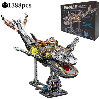 Mechanical Sea Animal Building Blocks Toy – Whale Shark, Octopus, Piranha & Manta Ray with Motor and Lights for Kids