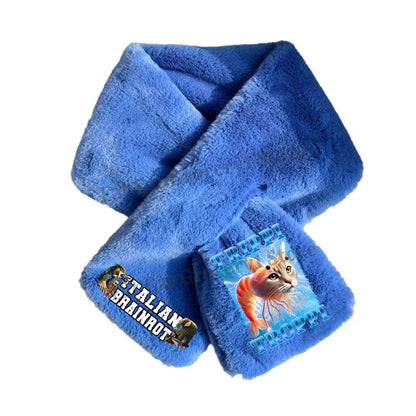 Italian Brainrot Plush Scarf – Kawaii Tralalero Neckerchief for Kids, Boys & Girls, Winter Warm Muffler, Children’s Bandelet Gift