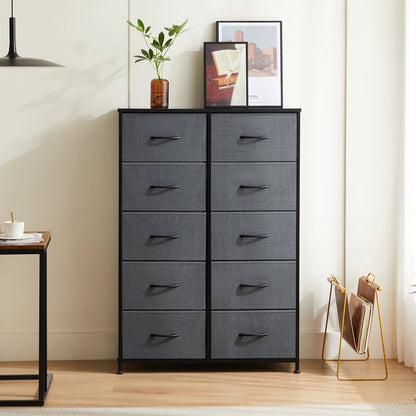 Bedside Table with 10 Fabric Drawers – Steel Frame Nightstand Storage Cabinet for Bedroom Clothes Organizer