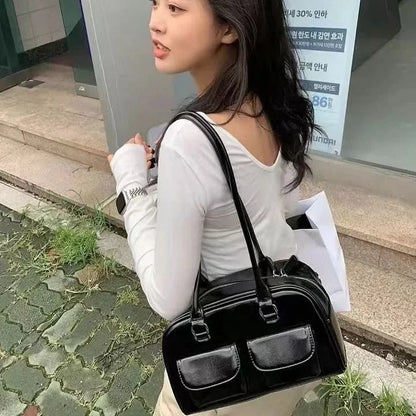 Korean Xu Yunzhen Sane Style Bowling Bag — Oil Boston Tote Underarm Bag for Women