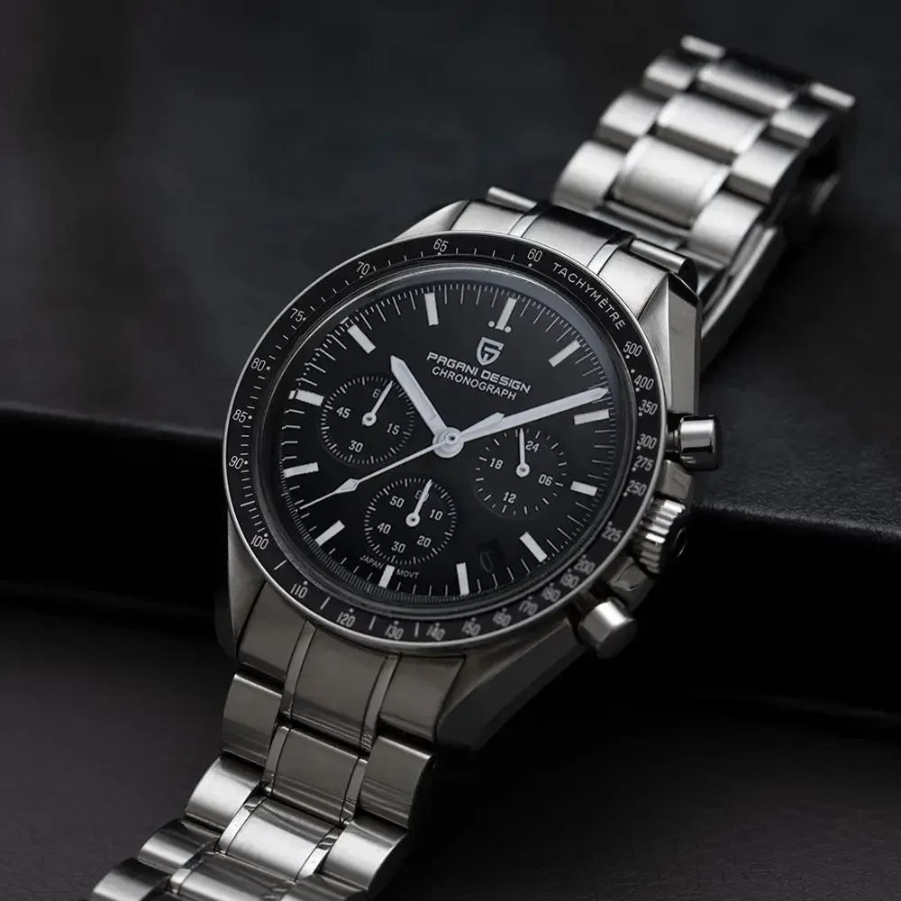 PAGANI DESIGN 2026 Men’s Luxury Quartz Chronograph Watch – AR Sapphire Crystal, Auto Date Speed Wristwatch