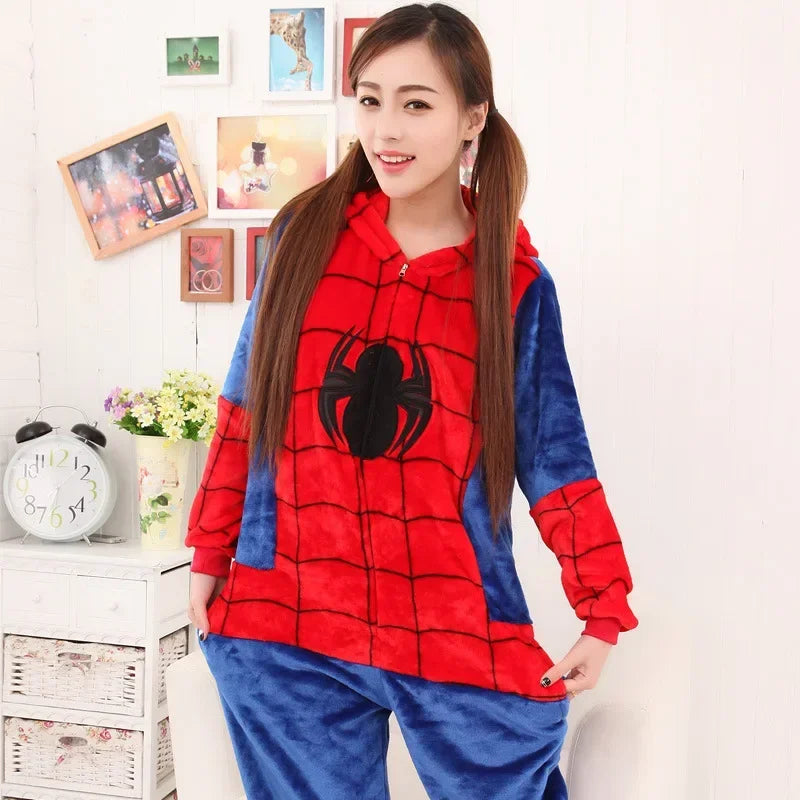 Children's Spider Red Pajamas Set – Flannel Hooded Cosplay Kigurumi Sleepwear for Boys & Girls