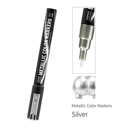 DSPIAE MKA Super Metallic Brush Marker Pens – Water-Based Eco-Friendly Paint Pens (Pink, Orange, Red, Blue, Green, Silver, Gold)
