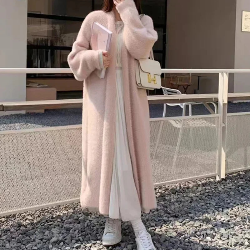2024 Long Cardigan Women’s Knitted Sweater Jacket – Spring & Autumn Crochet, Loose Fit, Pockets, Winter Maxi Warm Jumper Coat