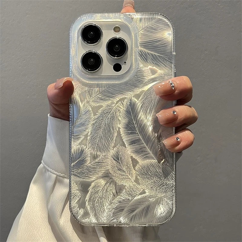 Fashion Laser Gradient Feather Phone Case – Shockproof Silicone Cover for iPhone 11 15 14 13 12, Pro Max & Pro Models