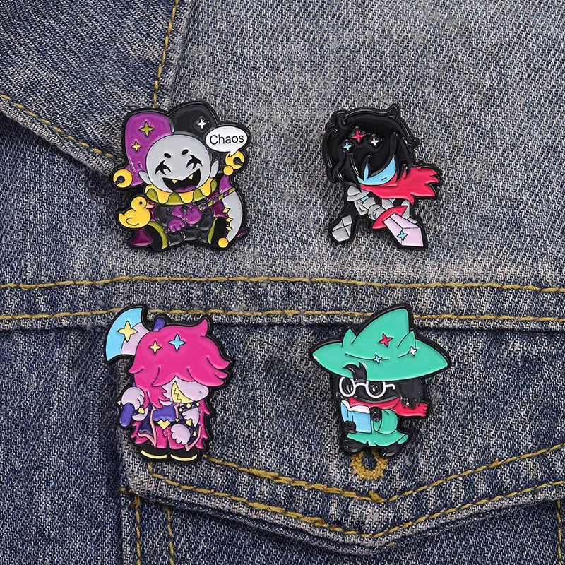 4-Piece Deltarune Enamel Pin Set - Susie & Kris RPG Game Character Brooches for Backpacks, Jackets & Fan Gifts