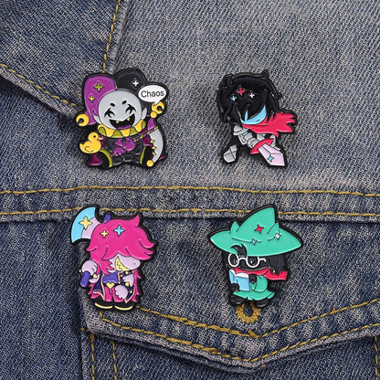 4-Piece Deltarune Enamel Pin Set - Susie & Kris RPG Game Character Brooches for Backpacks, Jackets & Fan Gifts
