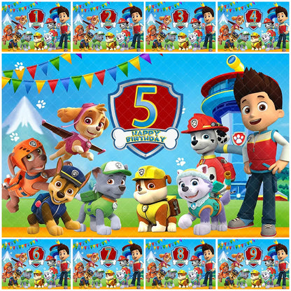 Paw Patrol Birthday Decorations Set – Custom Number Backdrop Banner & Photo Props for Party, Baby Shower & Photography Background