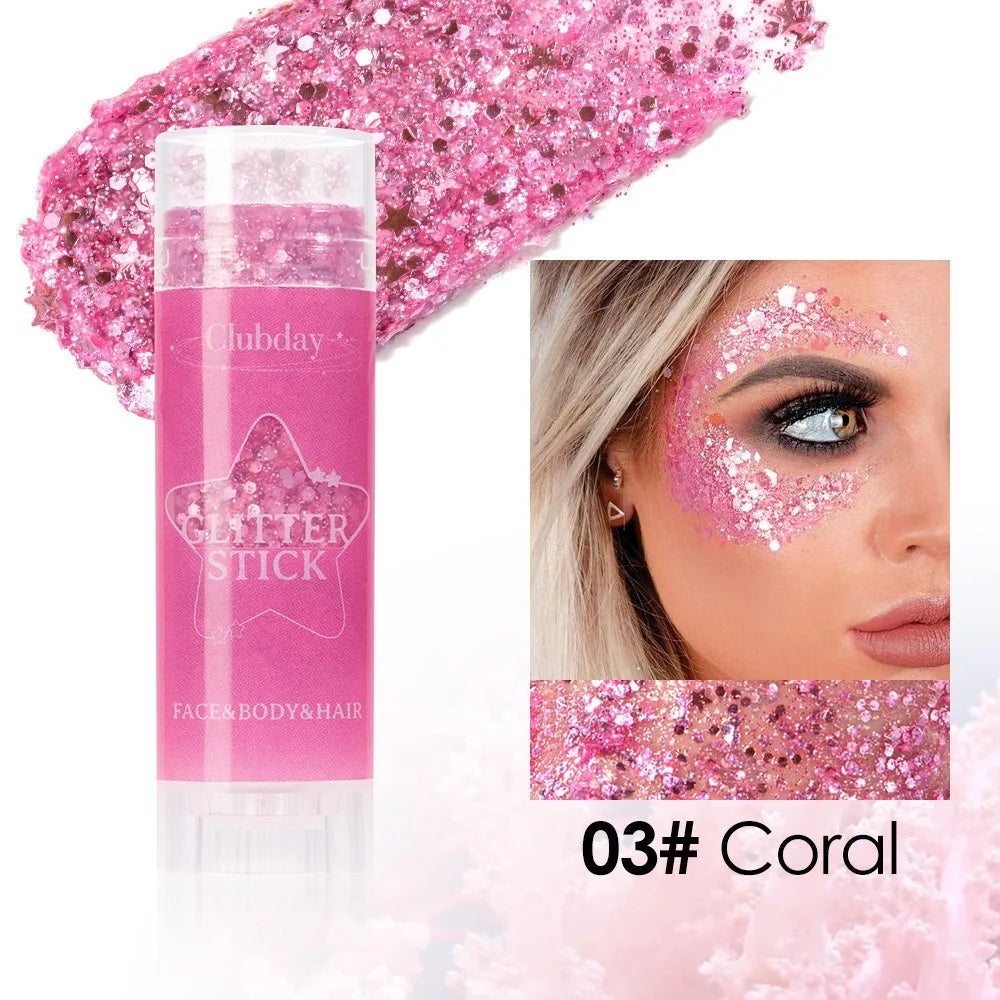 Sparkling Sequins Glitter Gel Stick – High-Gloss White & Pink Eyeshadow for Face, Body & Stage Makeup