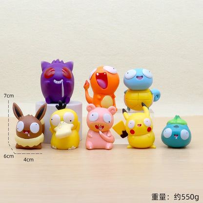 8PCS Pokémon Kawaii Big Eye Action Figures – Pikachu, Charmander, Bulbasaur Funny GK Toy Set for Kids Christmas Gift