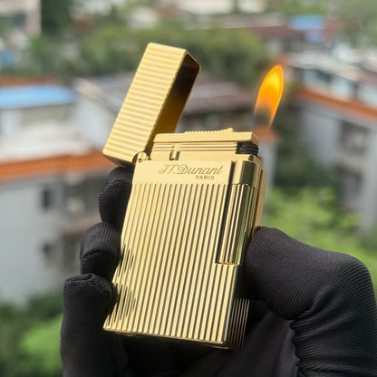 JT.Dunant Luxury Brass Gas Lighter - Refillable Butane Cigarette & Cigar Accessory with Vertical Pattern Design