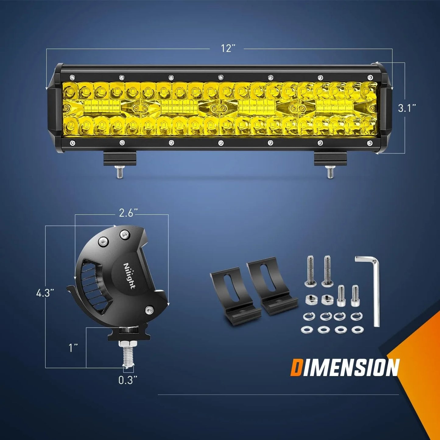 Nilight 12-Inch Amber LED Light Bar - 240W Triple Row Spot Flood Combo for Truck, SUV, ATV & Boat