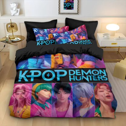 Anime Demon Hunters Zoey Mira Bedding Set – Duvet Cover for Kids, Teens & Adults, Single to King Size Gift