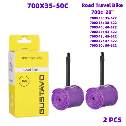 GUSTAVO Gravel Road Bike Inner Tube — 700x35/50C TPU Tire with 45mm/65mm French Valve