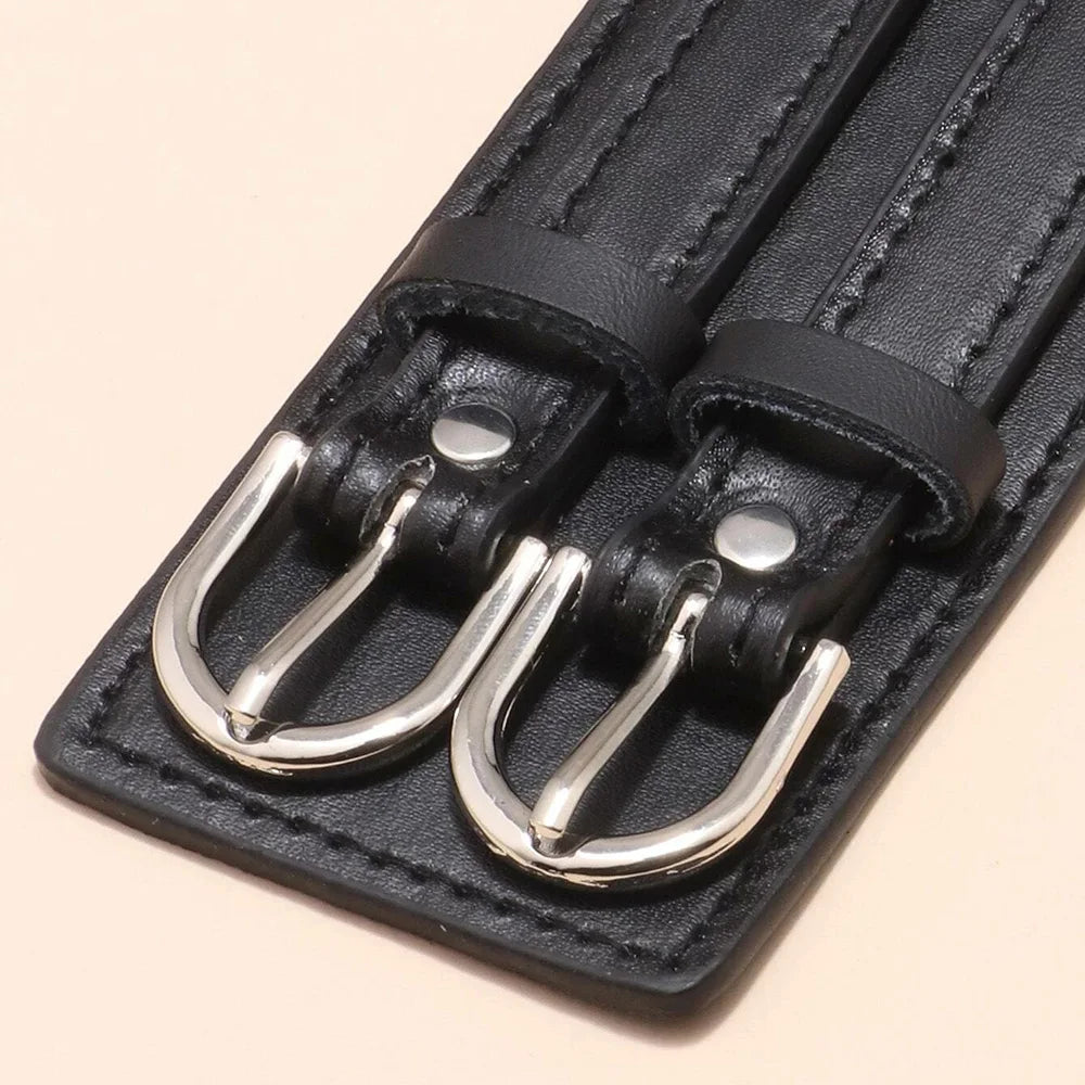 Men’s Genuine Leather Bracelet - Wide Adjustable Vintage Punk Friendship Jewelry with Buckle Closure