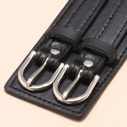 Men’s Genuine Leather Bracelet - Wide Adjustable Vintage Punk Friendship Jewelry with Buckle Closure