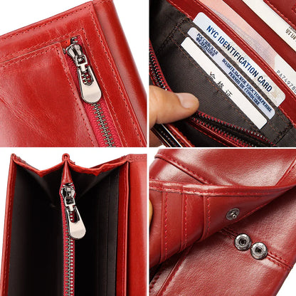 Women’s Genuine Leather Clutch Wallet – RFID Blocking Phone Purse with Zipper Pocket & Card Holder
