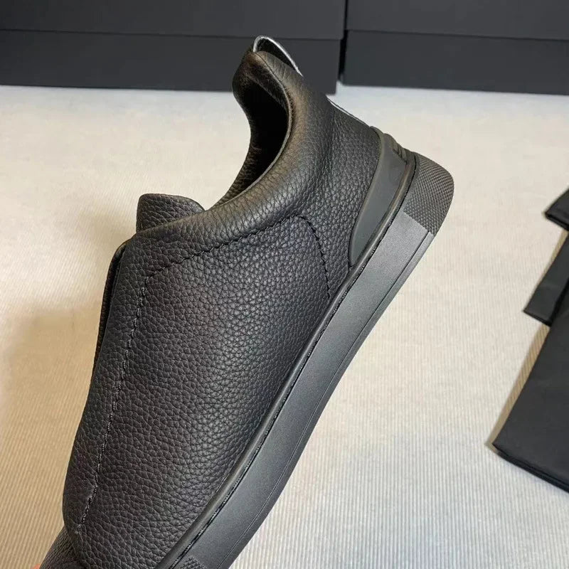 Men's Summer Casual Shoes — Top Layer Cow Leather, Breathable Luxury Deer Skin Slip-On Sneakers