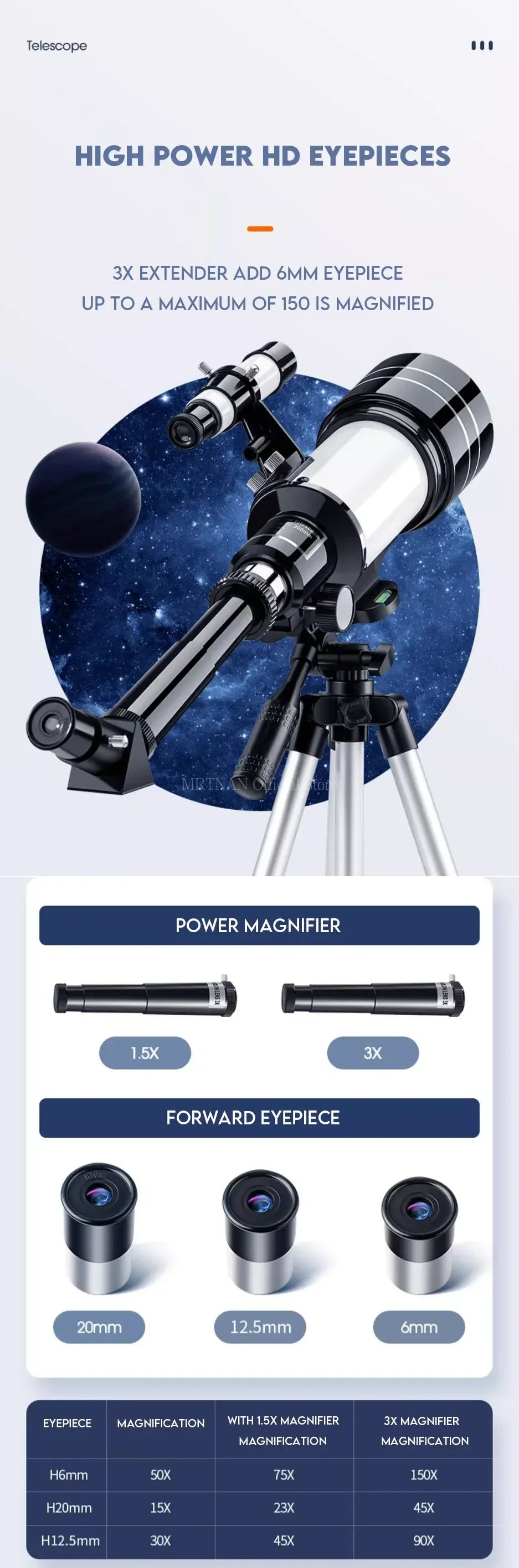 150X Astronomical Telescope – 70mm Refractor Portable Travel Scope with Phone Adapter & Wireless Remote