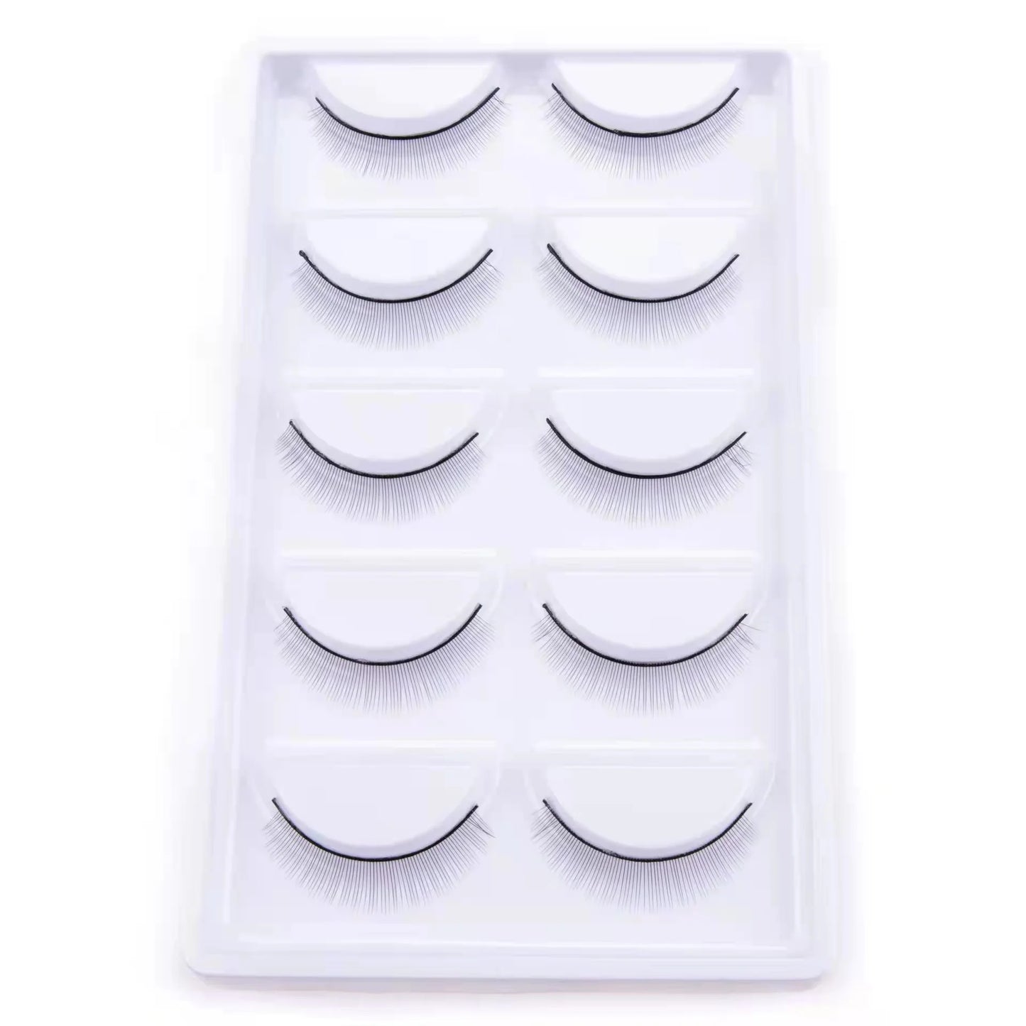 Manga Lashes 5 Pairs – Anime Cosplay Faux Mink Short Full Strip Lashes, Korean Natural Look, Clear Band Soft Eyelash Extensions