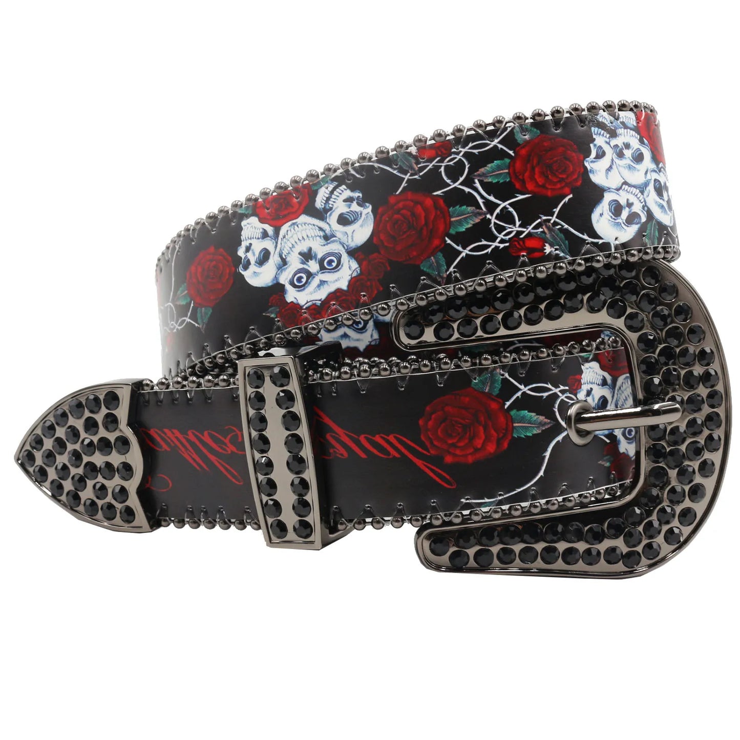 Nice Brand Three Skull Rhinestone Belt – Western Punk Hip-Hop Style for Men & Women