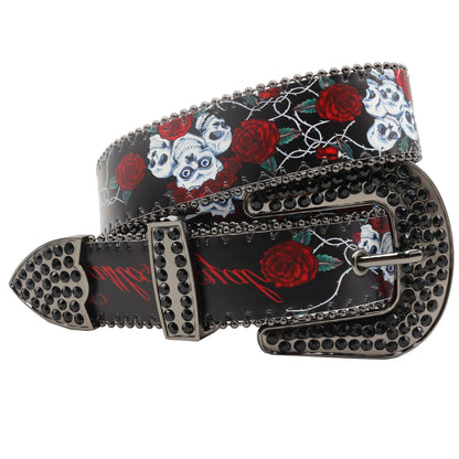 Nice Brand Three Skull Rhinestone Belt – Western Punk Hip-Hop Style for Men & Women