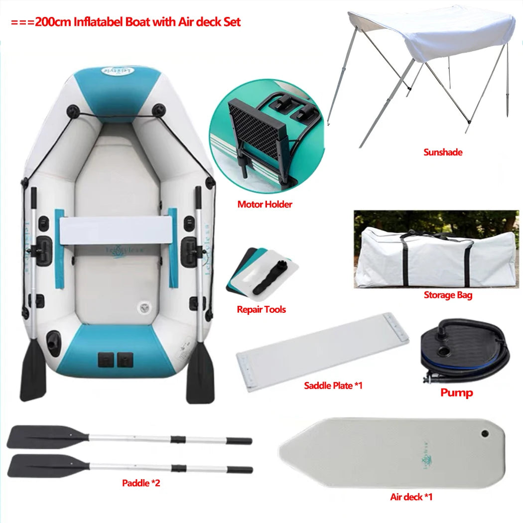 2.0–3.6m Inflatable Fishing Kayak Boat Air Deck Set – 3-Layer 0.9mm PVC, 2+1 Air Chambers, Wear-Resistant LUYA Raft Boat