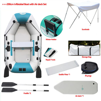 2.0–3.6m Inflatable Fishing Kayak Boat Air Deck Set – 3-Layer 0.9mm PVC, 2+1 Air Chambers, Wear-Resistant LUYA Raft Boat