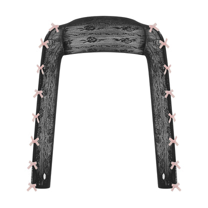 Women’s Lace Shrug Crop Top – Open Front Fishnet Arm Sleeves with Finger Hole Gothic Y2K Kawaii Retro Aesthetic Gloves