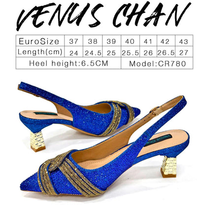 Venus Chan Women’s Champagne Shoe & Bag Set - Rhinestone Heels and Handbag for Nigerian Parties & Weddings