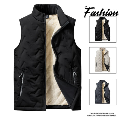 Men’s Autumn & Winter Cotton Vest Jacket – Casual Warm Sleeveless Top with Standing Collar, Plus Size Multifunctional Outerwear