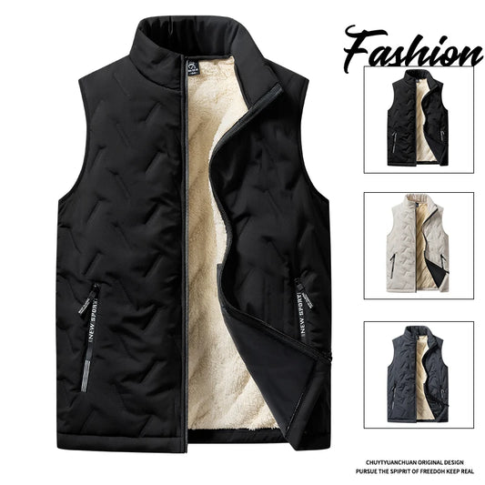 Men’s Autumn & Winter Cotton Vest Jacket – Casual Warm Sleeveless Top with Standing Collar, Plus Size Multifunctional Outerwear