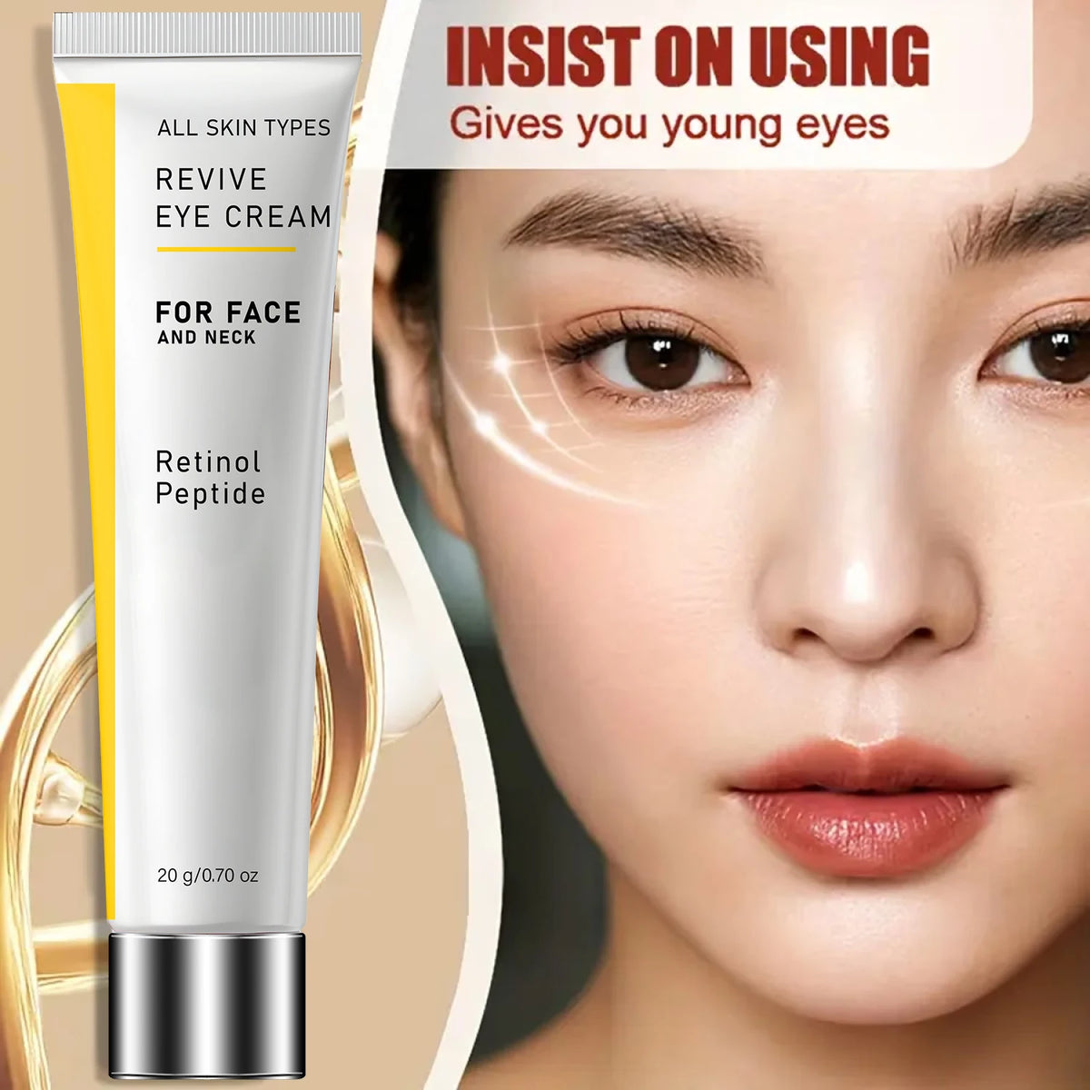Revive Polypeptide Retinol Eye Cream – 20g Anti-Aging Moisturizer with Peptides and Hyaluronic Acid for Face, Neck & Eye Care