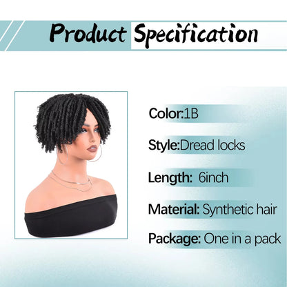 Short Crochet Synthetic Wig with Clips – Afro Braided Half Dreadlock Hair Extensions for Men & Women