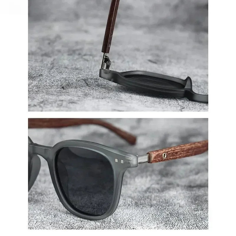 Retro Wood Grain Polarized Sunglasses for Men & Women – UV Protection Eyewear for Cycling, Outdoor & Street Photography