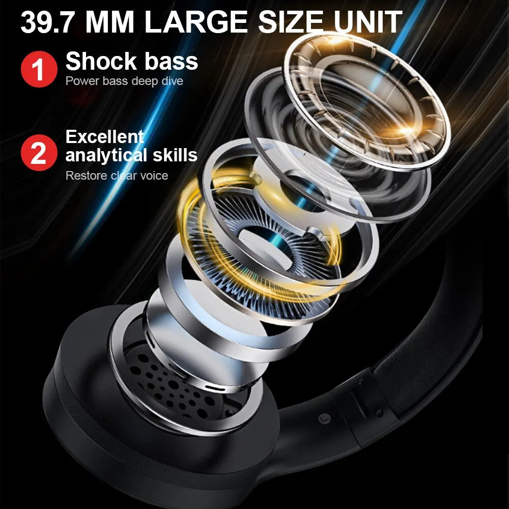 Siindoo JH919 Wireless Bluetooth Headphones - Foldable Stereo Earphones, Super Bass, Noise Reduction Mic for Laptop, PC, TV