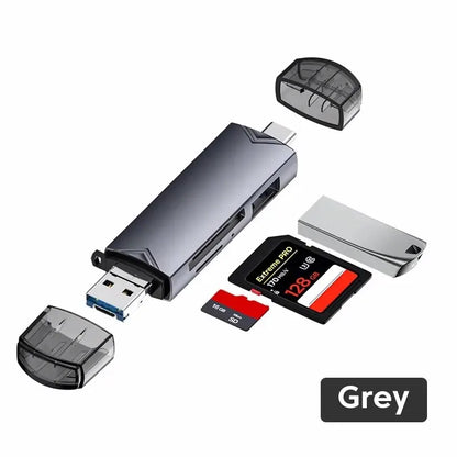 6 in 1 Multifunction USB 3.0 Card Reader: U Disk Type C/Micro USB/TF/SD Flash Drive Memory Card Reading Adapter - Phone Accessories
