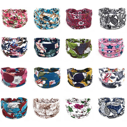 Bohemian Wide Cotton Stretch Headband for Women – Turban Headwrap, Bandage Hairband, Bandana Hair Accessories