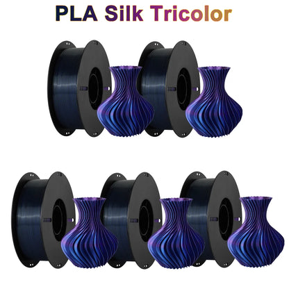 Tri-Color Dual-Color Silk Rainbow PLA Filament 1.75mm – Accurate +/-0.03mm, Compatible with Most FDM 3D Printers