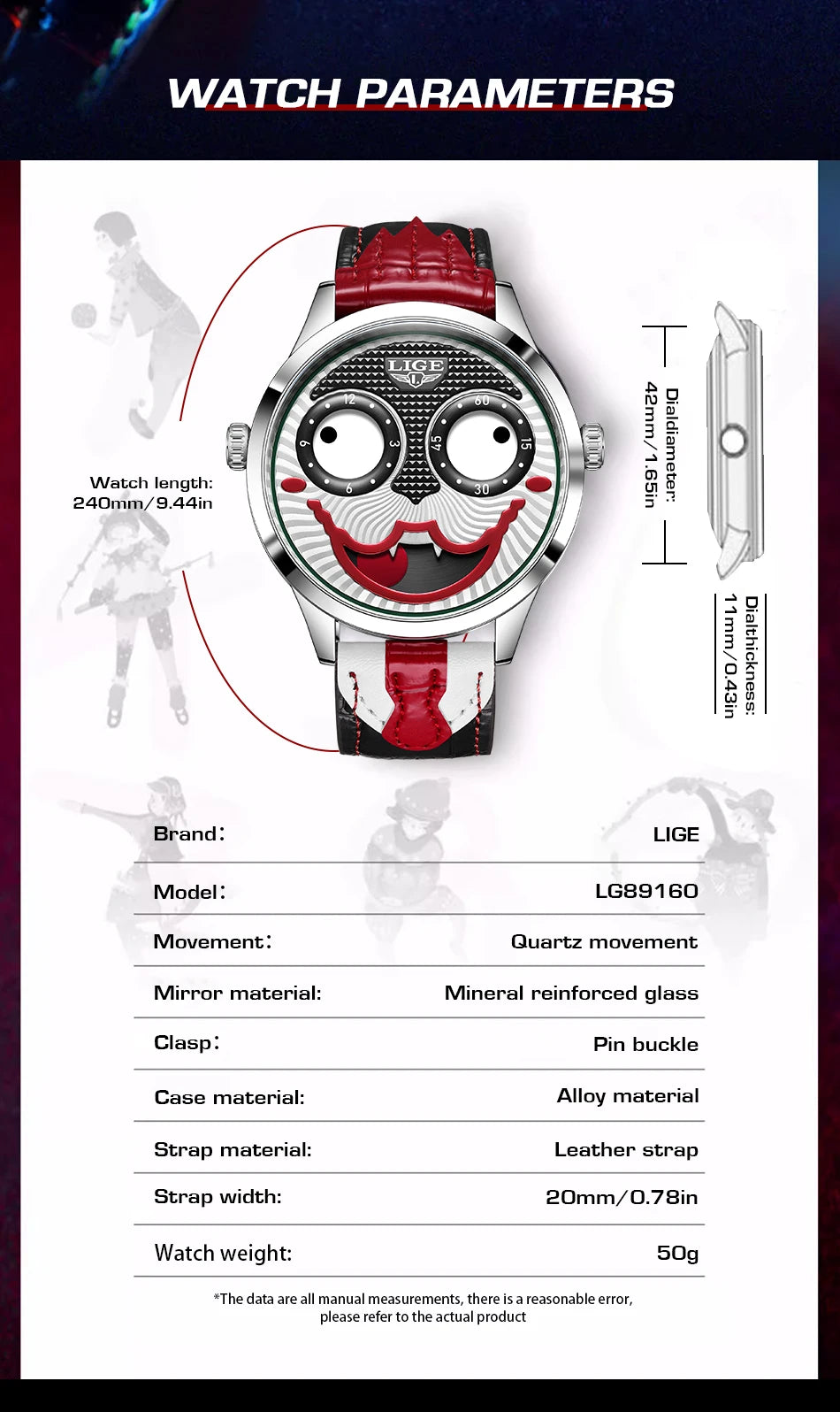 LIGE 2025 Men’s Creative Clown Quartz Watch – Waterproof Leather Strap Joker Fashion Wristwatch