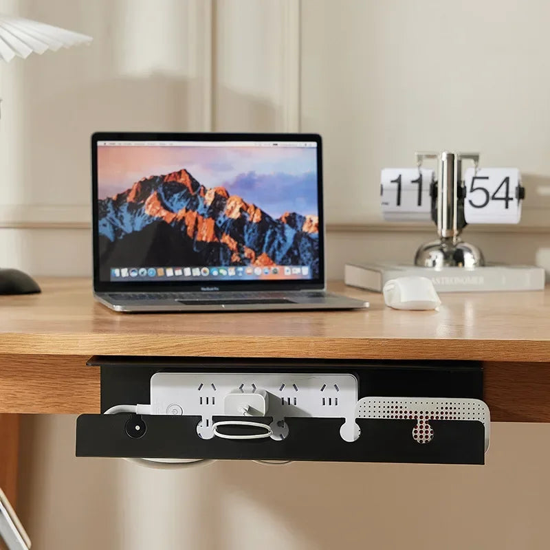 Under-Desk Cable Management Tray with Clamp – Sturdy, Spacious Power Strip and Cord Holder, No Drilling Required