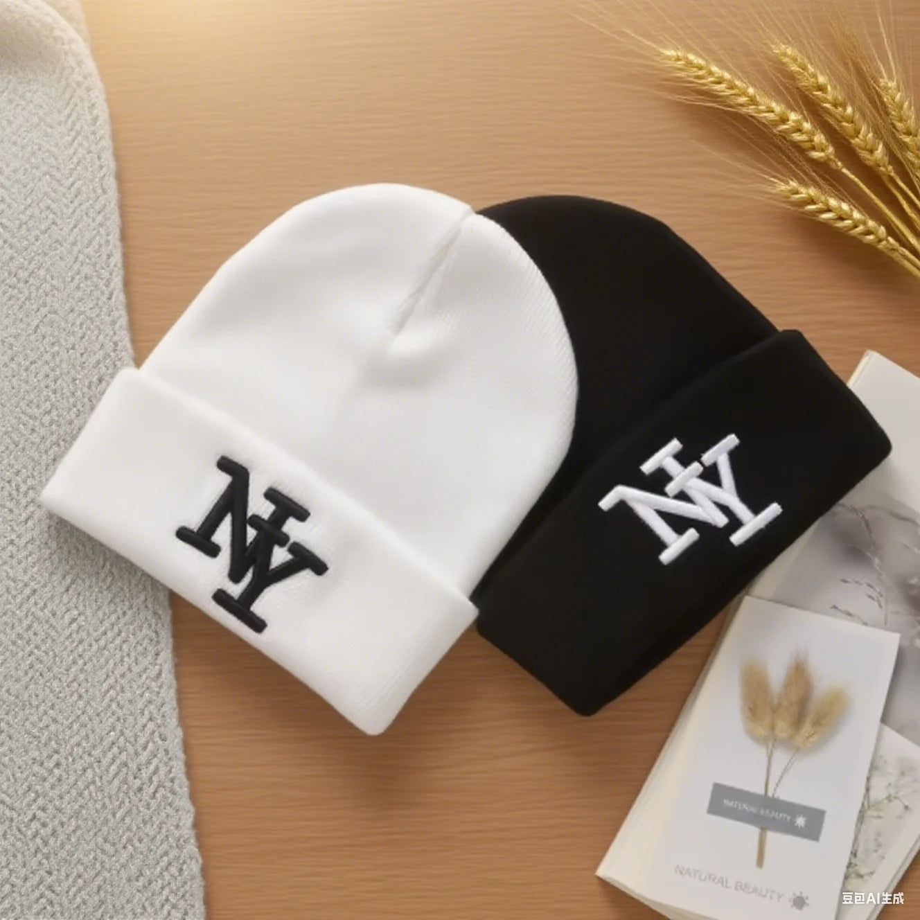 Winter Beanie Hat for Men & Women – 3D Embroidery Knitted Warm Cap for Outdoor Sports & Casual Wear