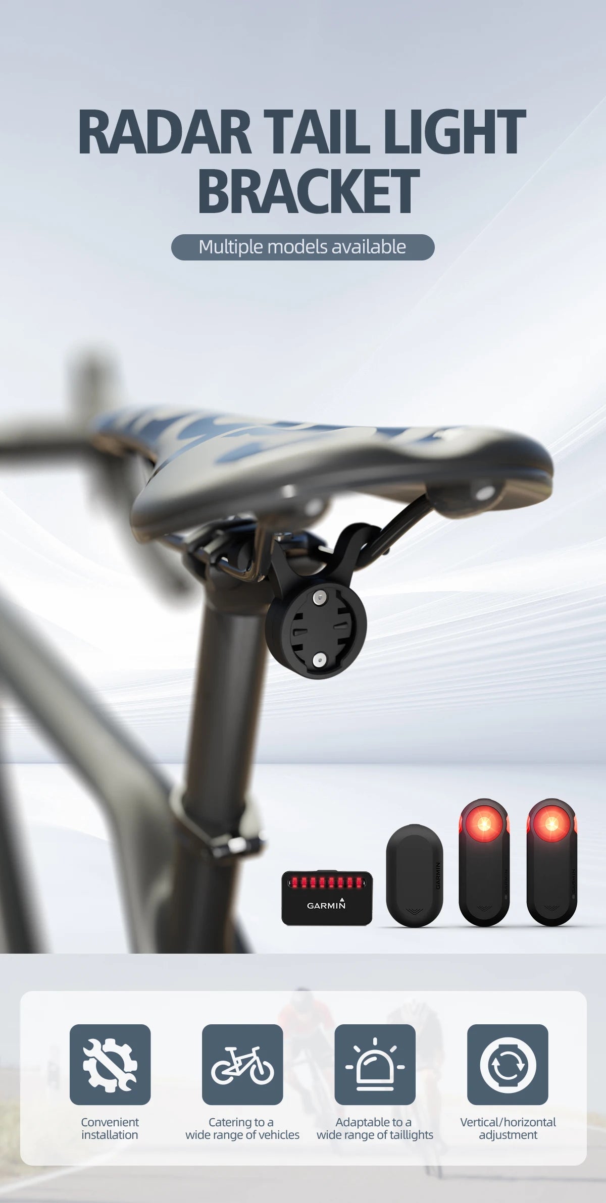 CYCLAMI S11 Bicycle Saddle Lamp Mount — Bike Taillight Seatpost Holder Bracket for Garmin Radar RT510, RTL515, RVR315, L308, L508, TL30