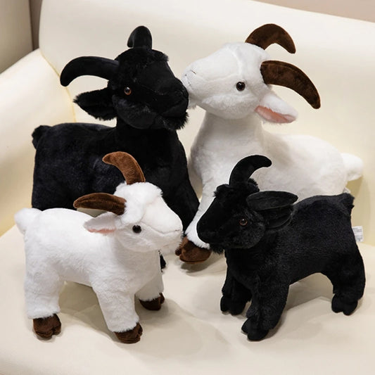 30/40cm Ranch Animal Plush Toy — Soft Lifelike Black & White Goat Simulation Doll, Cute Mountain Animal for Kids, Halloween Gift