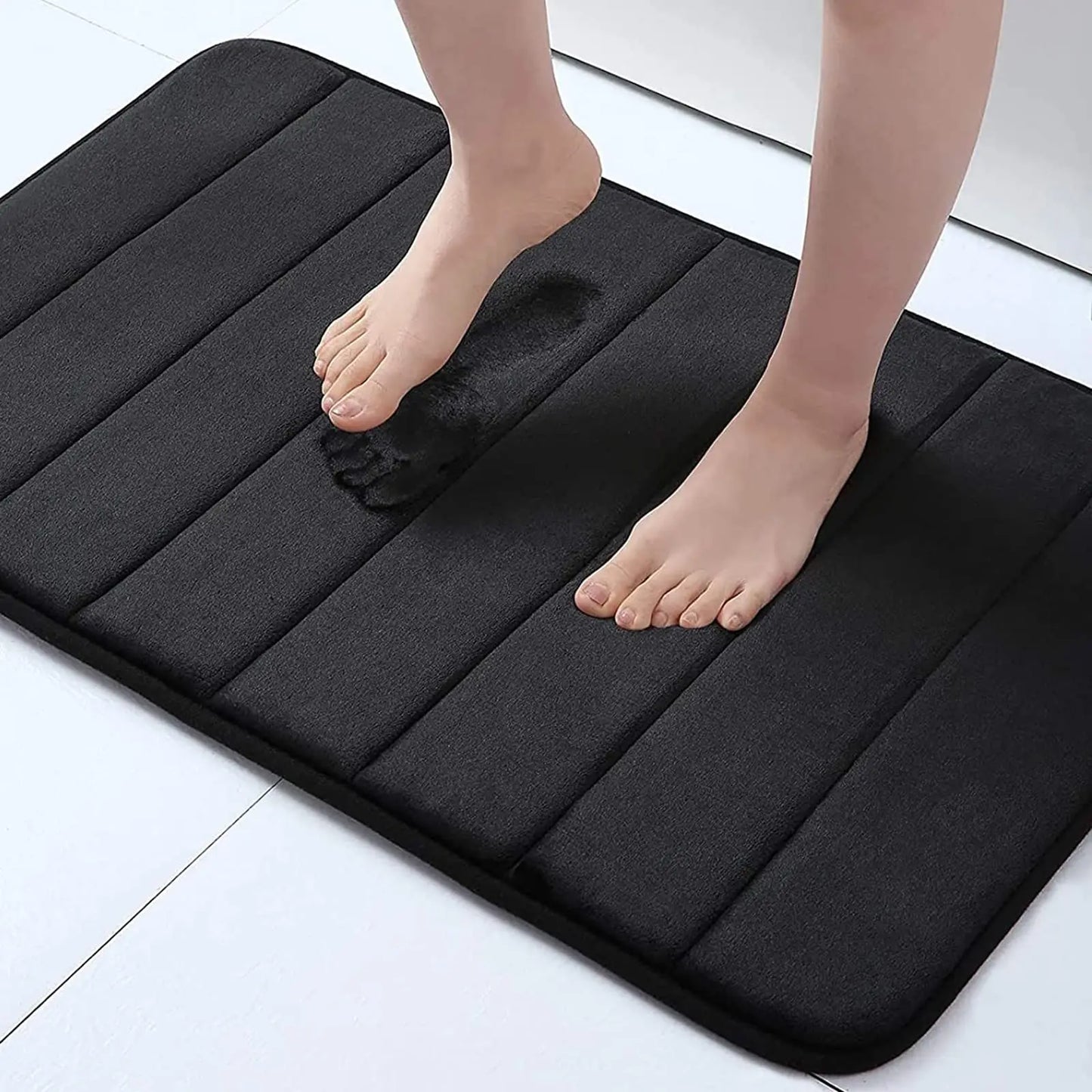 Memory Sponge Striped Bathroom Mat – Non-Slip, Water Absorbent, Machine Washable Floor Rug