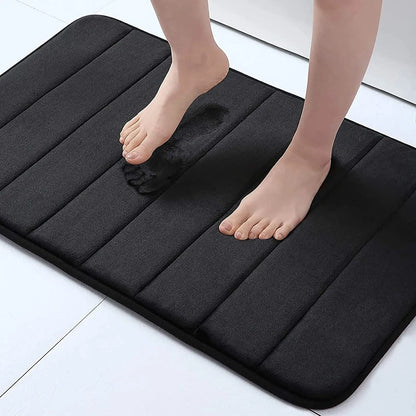 Memory Sponge Striped Bathroom Mat – Non-Slip, Water Absorbent, Machine Washable Floor Rug